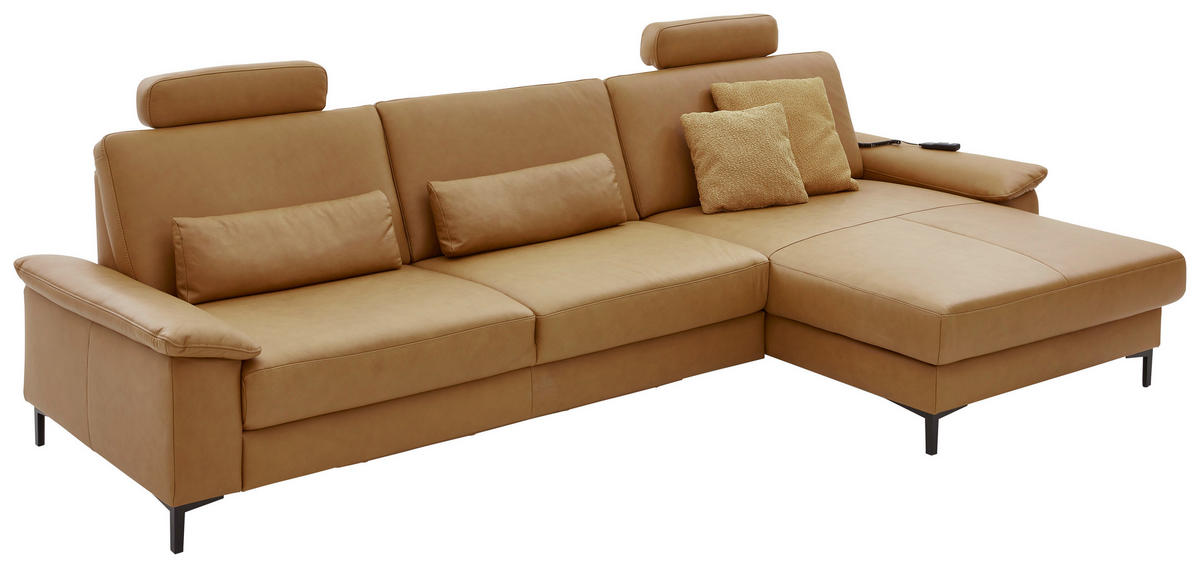 ECKSOFA in Echtleder Currygelb  334/176 cm  - Currygelb/Schwarz, Design, Leder/Metall (334/176cm) - Dieter Knoll