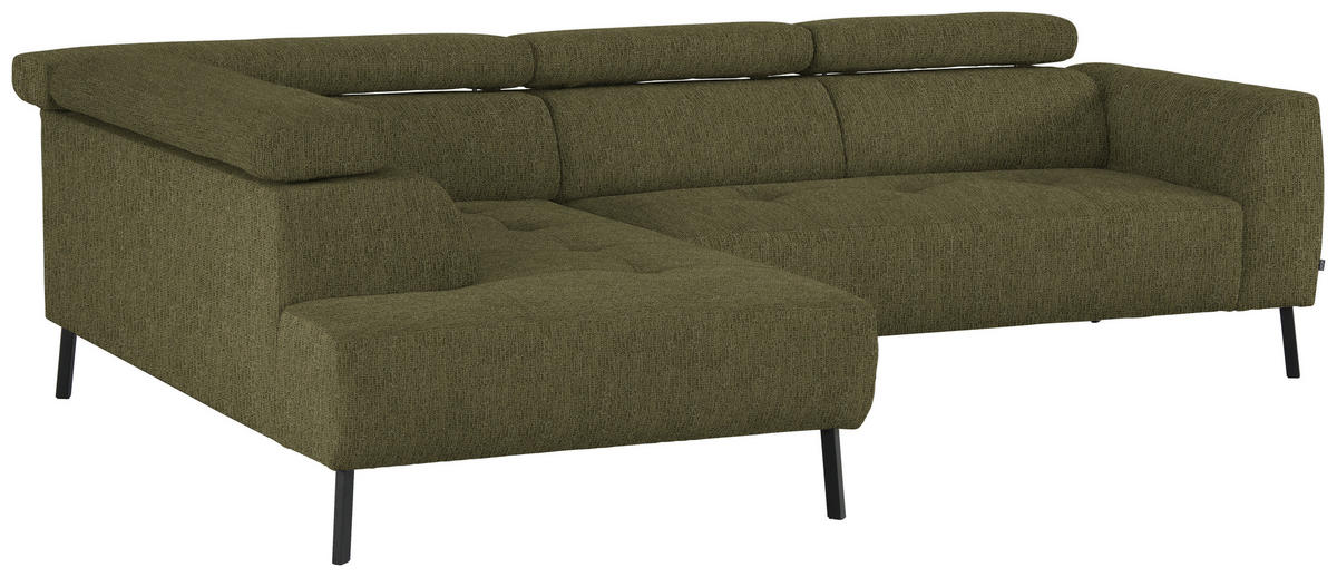 ECKSOFA in Webstoff Olivgrün  205/280 cm  - Schwarz/Olivgrün, Design, Textil/Metall (205/280cm) - Xora