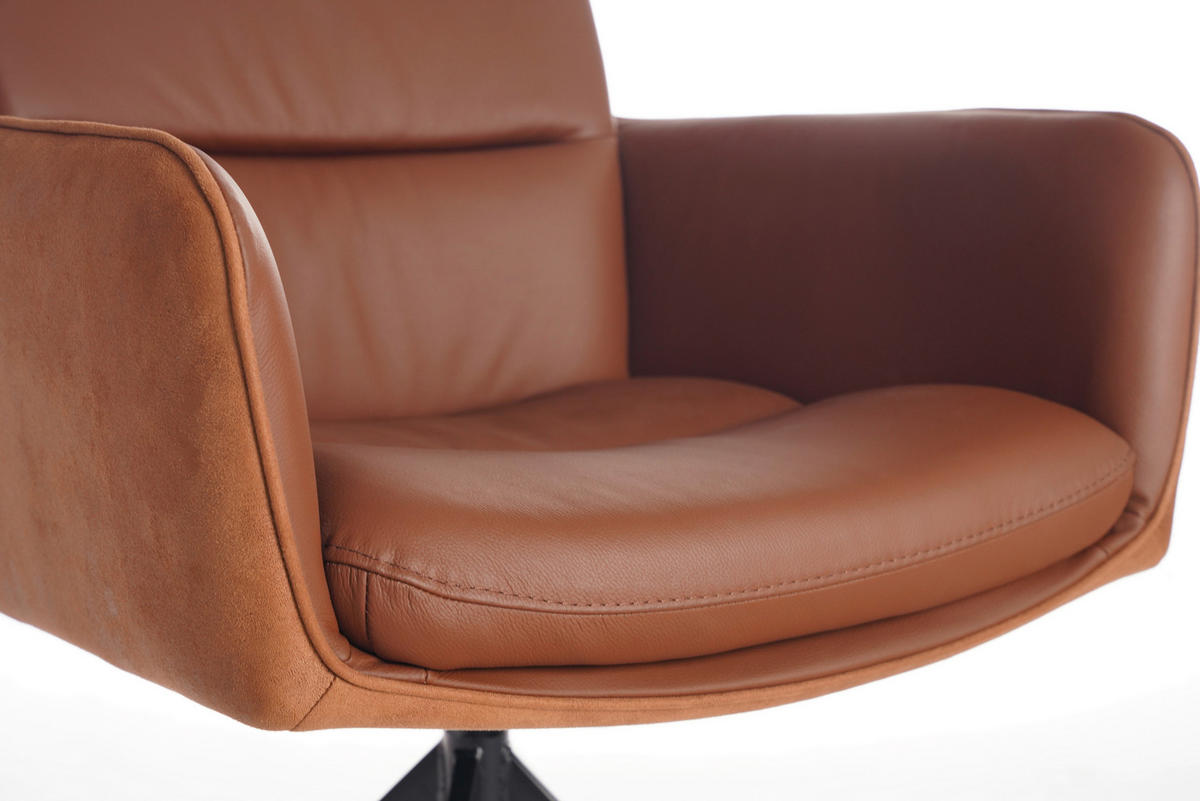 ARMLEHNSTUHL  in Eisen Mikrofaser Echtleder pigmentiert  - Cognac/Schwarz, Design, Leder/Textil (58/89/67cm) - Xora