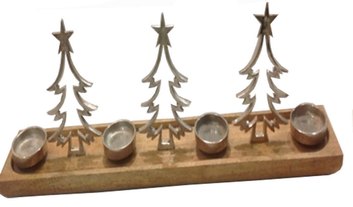 KERZENHALTER - Silberfarben/Braun, LIFESTYLE, Holz/Metall (76/20/12,5cm) - X-Mas