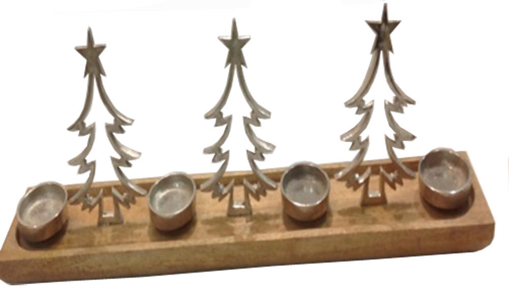 Thumbnail - X-Mas Adventskerzenhalter, Braun, Silber, Holz, Metall, Mangoholz, massiv, 20x12.5x76 cm, Dekoration, Weihnachtsdekorati...