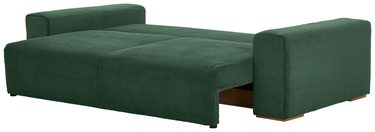 SCHLAFSOFA in Cord Grün  - Buchefarben/Schwarz, Konventionell, Holz/Kunststoff (255/86/123cm) - Livetastic