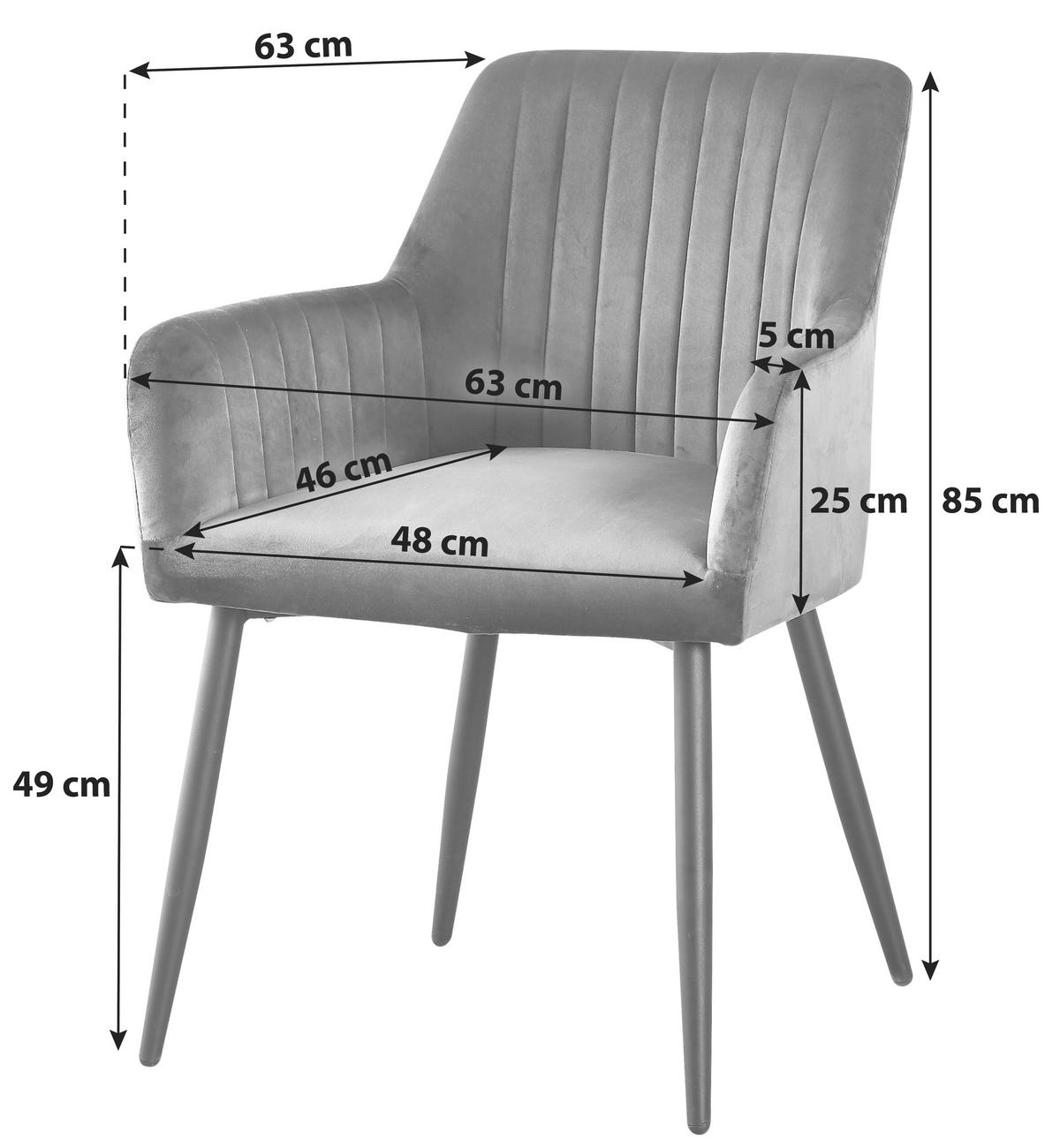 ARMLEHNSTUHL  in Eisen Samt  - Schwarz/Grau, MODERN, Holz/Textil (63/85/63cm) - MID.YOU