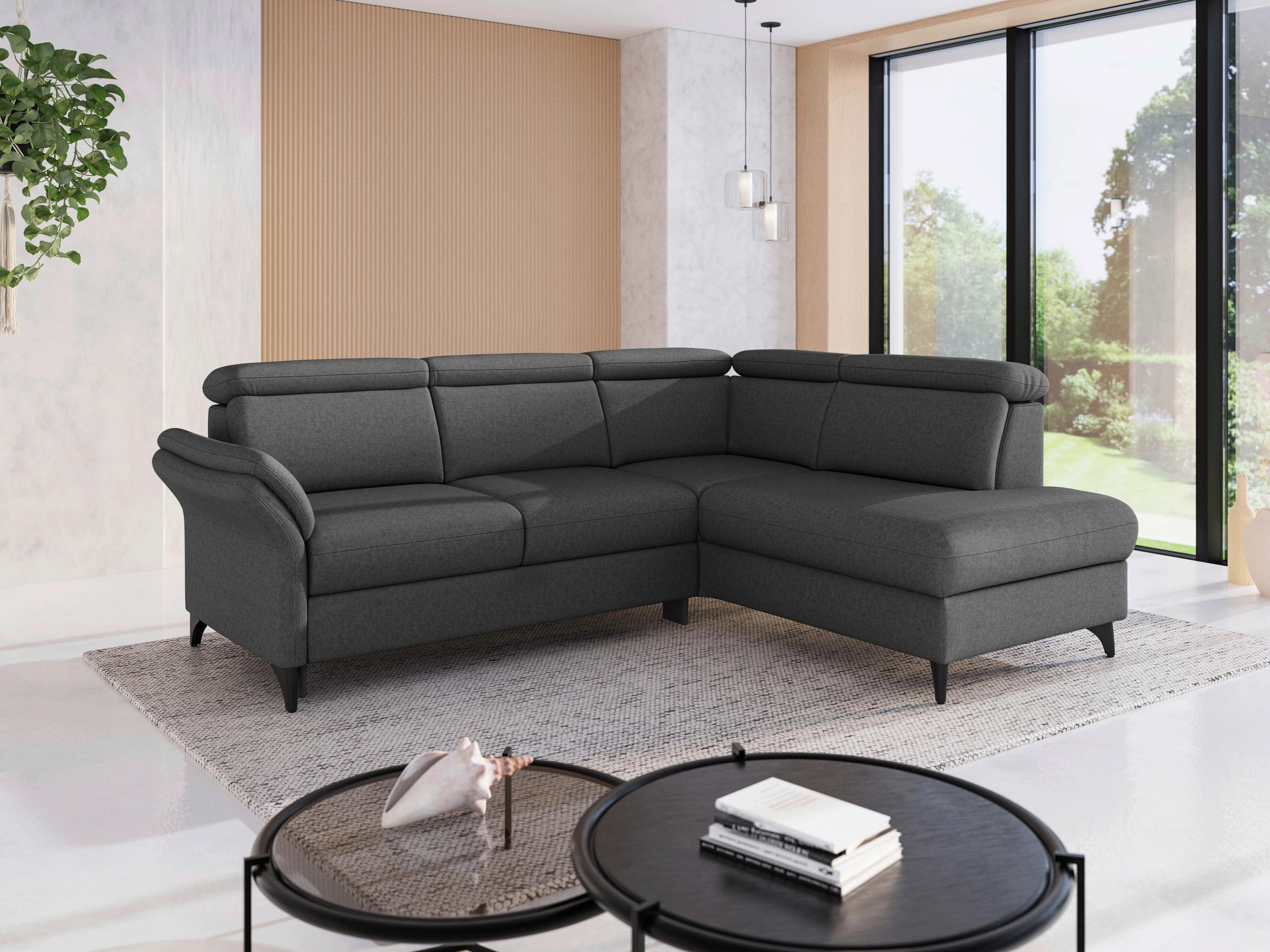 ECKSOFA Flachgewebe Dunkelgrau  - Dunkelgrau/Schwarz, Konventionell, Textil/Metall (247/193cm) - Sit & More