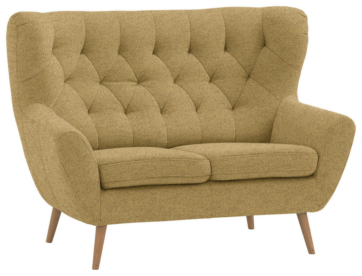 2-SITZER-SOFA in Flachgewebe Gelb  - Eichefarben/Beige, Design, Holz/Holzwerkstoff (138/104/92cm) - Stylife