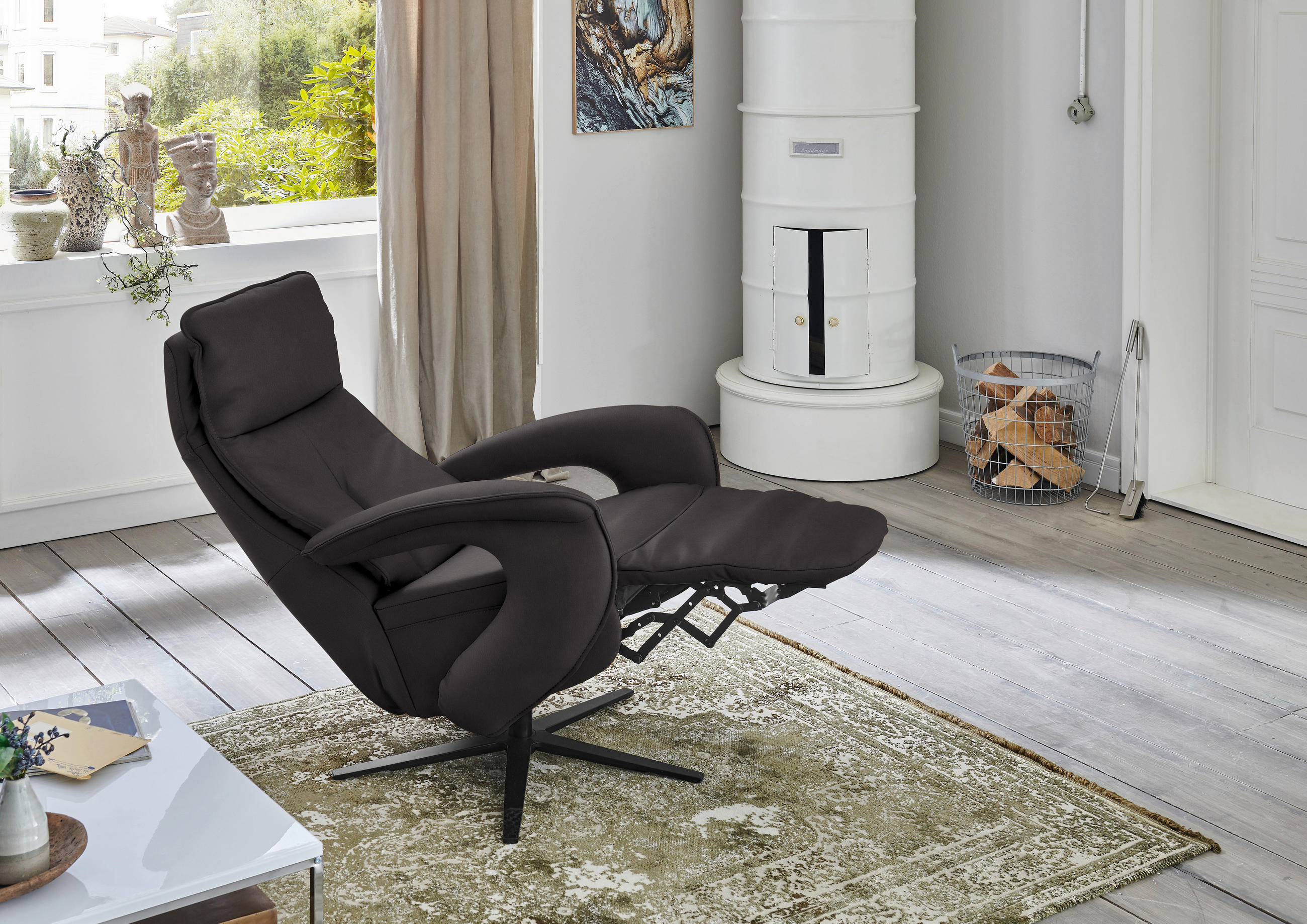 RELAXSESSEL in Leder Dunkelbraun  - Dunkelbraun/Schwarz, Design, Leder/Metall (77/119/87cm) - Valdera