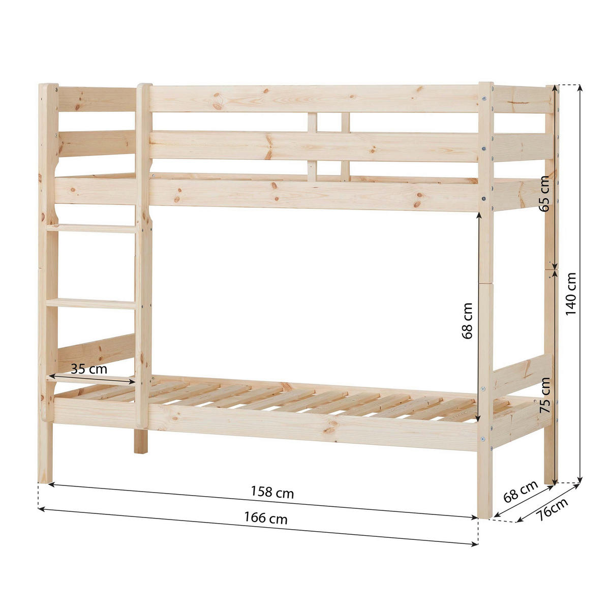 ETAGENBETT 70/160 cm Naturfarben  - Naturfarben, MODERN, Holz (70/160cm) - MID.YOU