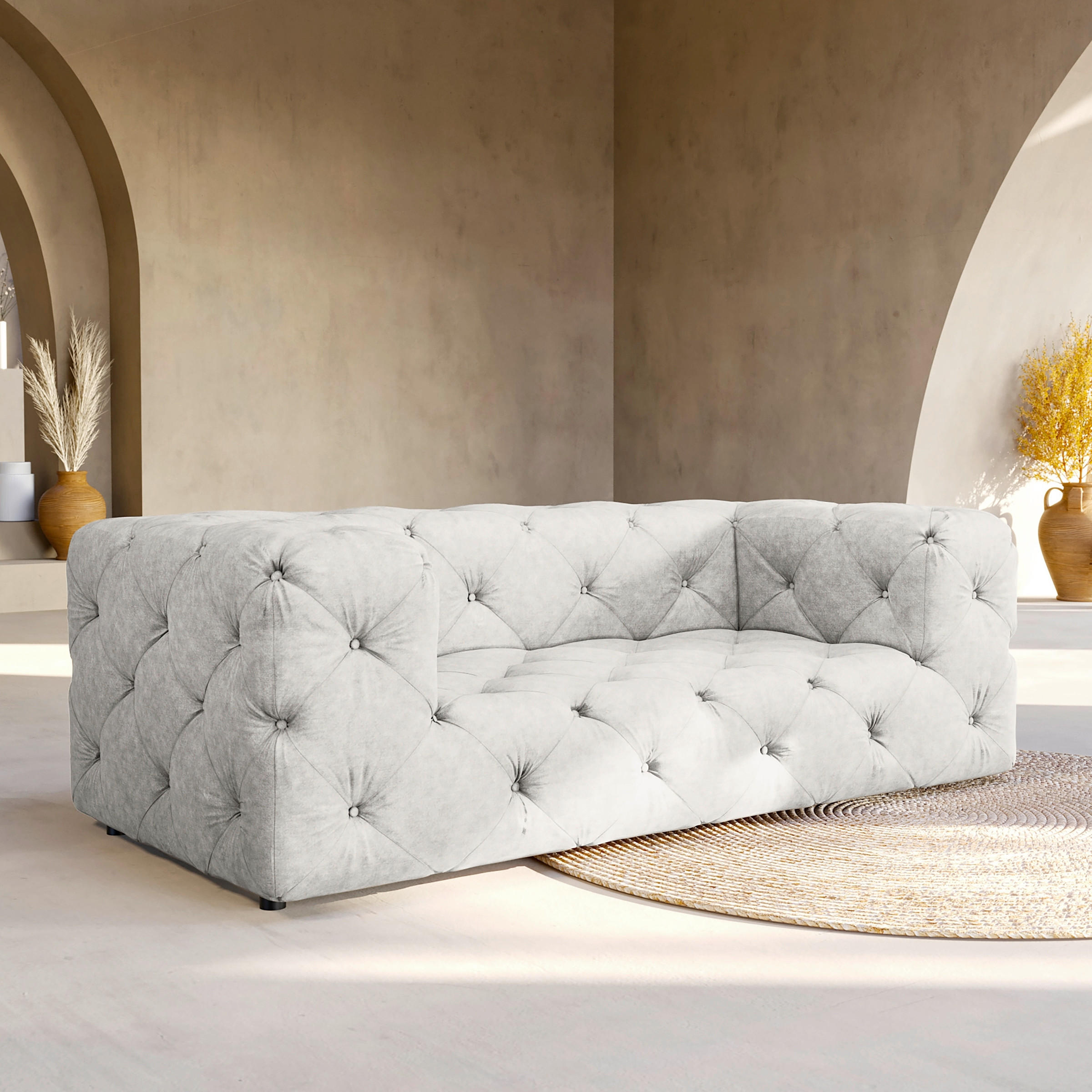 2-SITZER-SOFA Fresco in Mikrofaser Hellgrau  - Hellgrau/Schwarz, Design, Kunststoff/Textil (193/71/100cm) - P & B