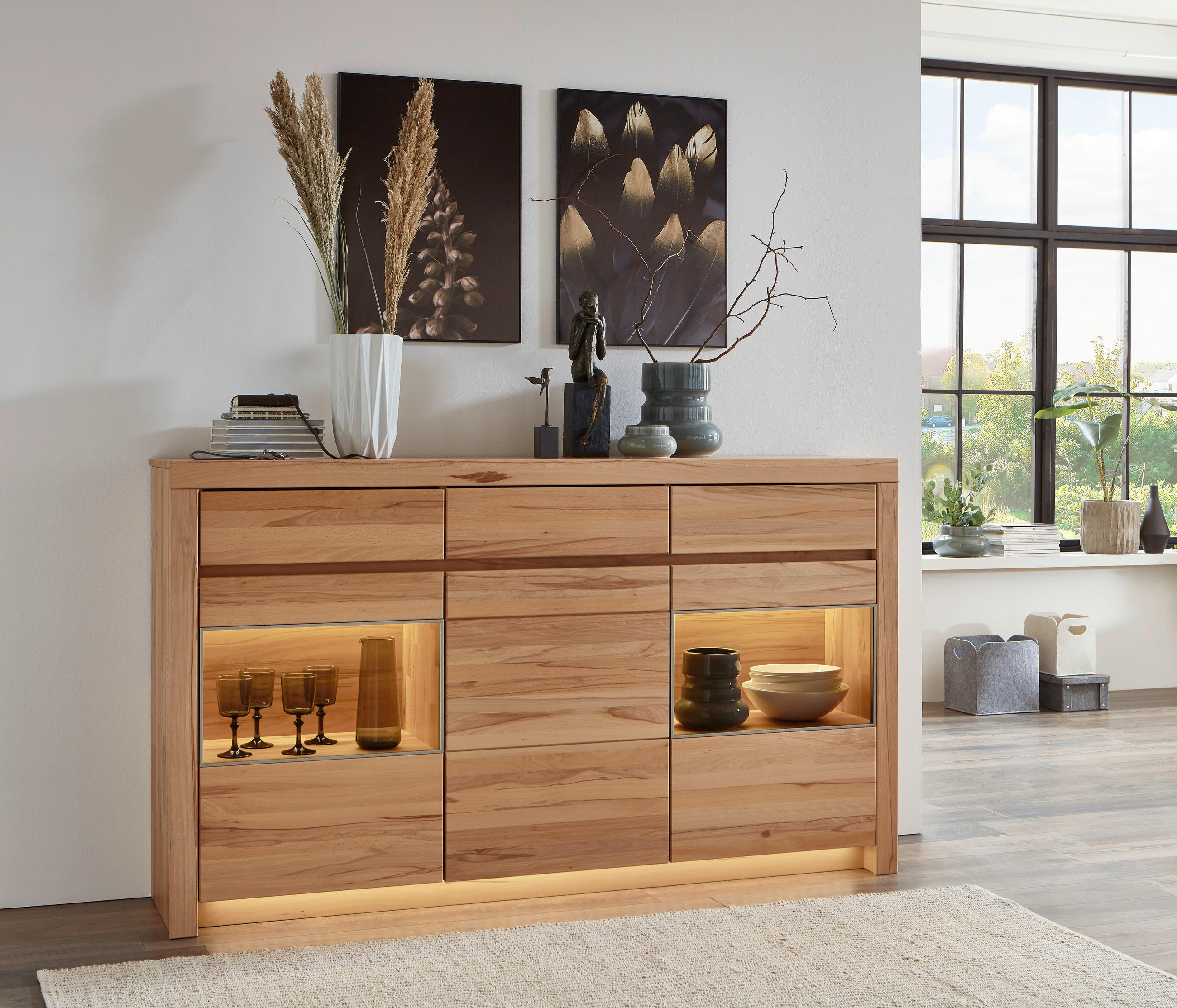 HIGHBOARD Eichefarben  190,1/110,5/42,1 cm  - Eichefarben, Design, Glas/Holz (190,1/110,5/42,1cm) - Valdera