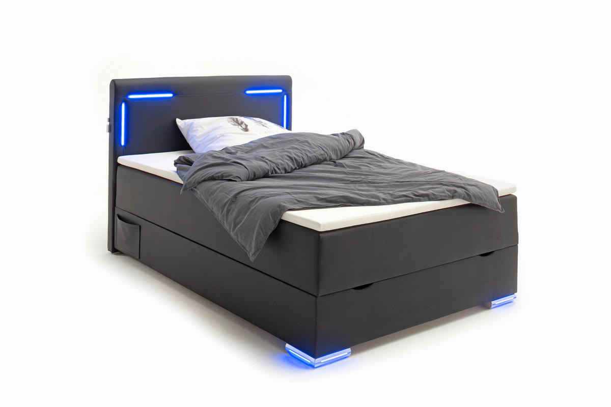 BOXSPRINGBETT 140/200 cm  in Schwarz  - Silberfarben/Schwarz, Design, Kunststoff/Textil (140/200cm) - Xora