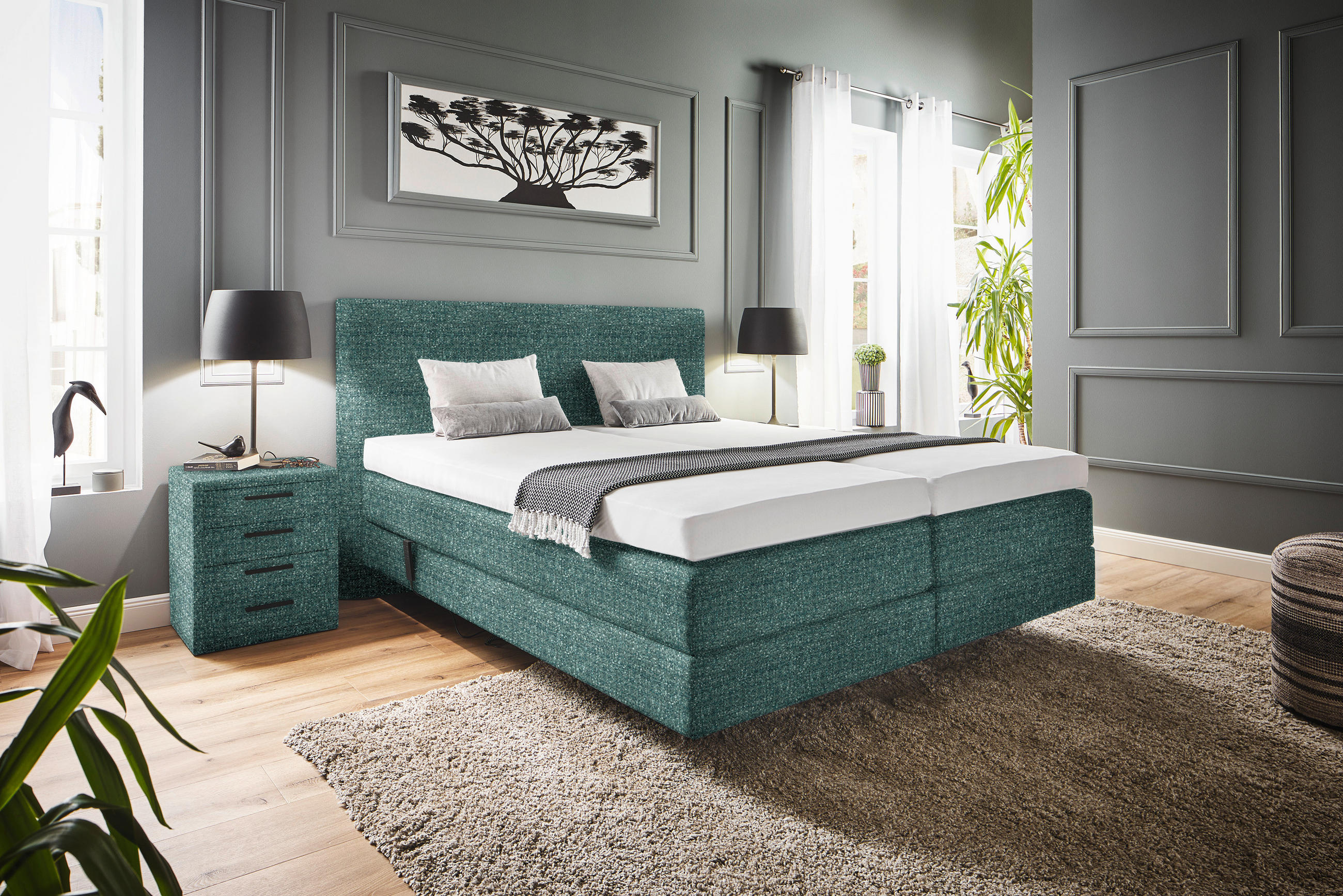 BOXSPRINGBETT 180/200 cm  in Grün  - Grün, KONVENTIONELL, Holz/Textil (180/200cm) - Dieter Knoll