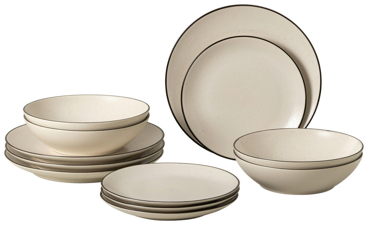 KOMBISERVICE Schwarz, Beige AUGUSTA 12-teilig 4 Personen  - Beige/Schwarz, Basics, Keramik - Costa Nova