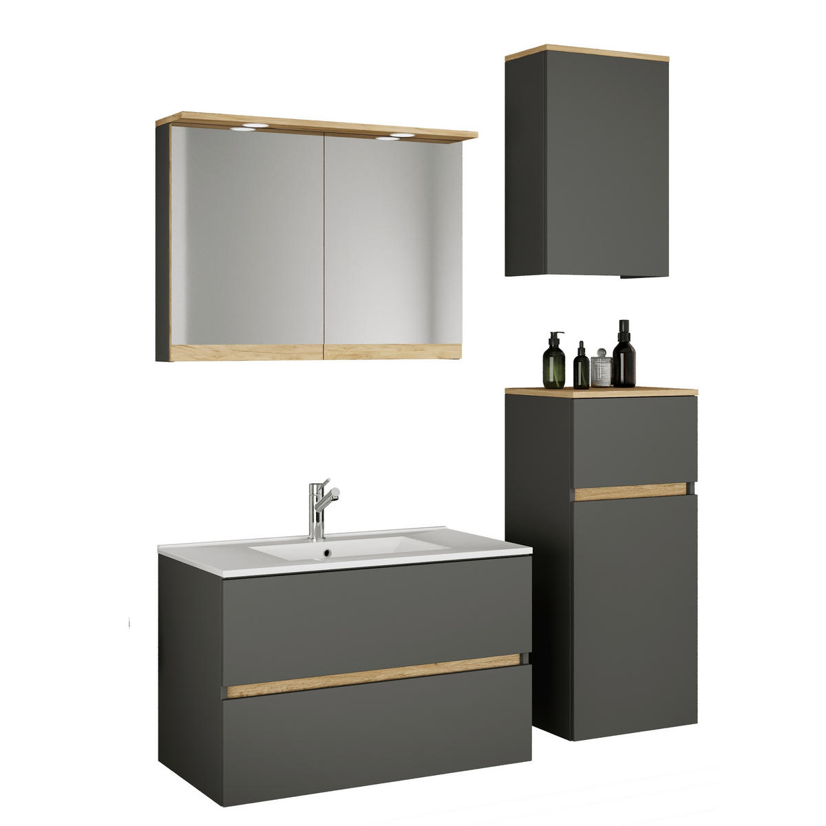 BADEZIMMER 5-teilig  in 121 cm  - Honigeiche/Anthrazit, Trend, Keramik/Holzwerkstoff (121cm) - MID.YOU