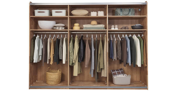 SCHIEBETÜRENSCHRANK 301,9/223,3/67,5 cm 3-türig Bronzefarben, Wildeiche  - Wildeiche/Bronzefarben, Natur, Glas/Holz (301,9/223,3/67,5cm) - Valnatura