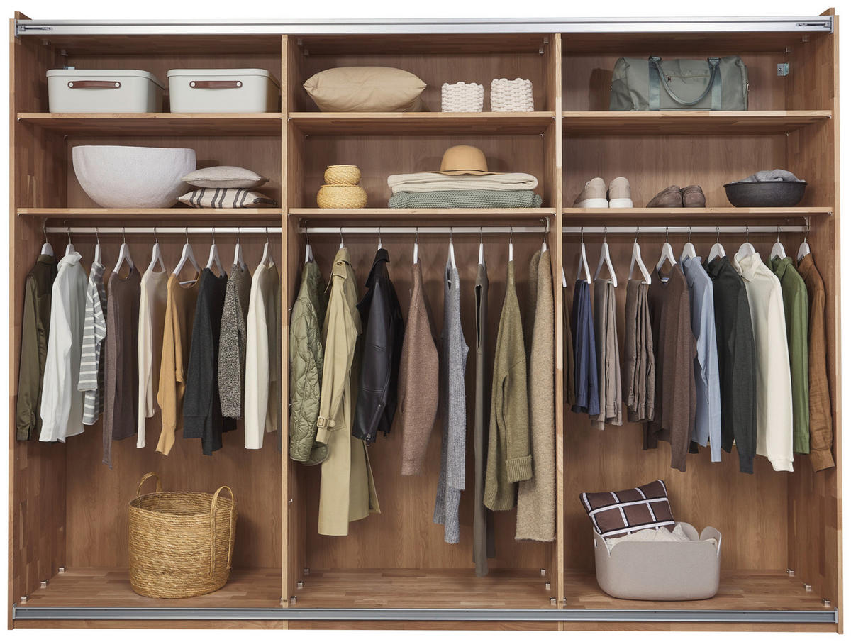 SCHIEBETÜRENSCHRANK 301,9/223,3/67,5 cm 3-türig Bronzefarben, Wildeiche  - Wildeiche/Bronzefarben, Natur, Glas/Holz (301,9/223,3/67,5cm) - Valnatura