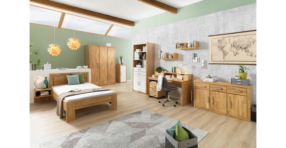 TV-ELEMENT Eiche massiv Eichefarben - Eichefarben/Grau, KONVENTIONELL, Holz/Metall (130/45/42cm) - Linea Natura