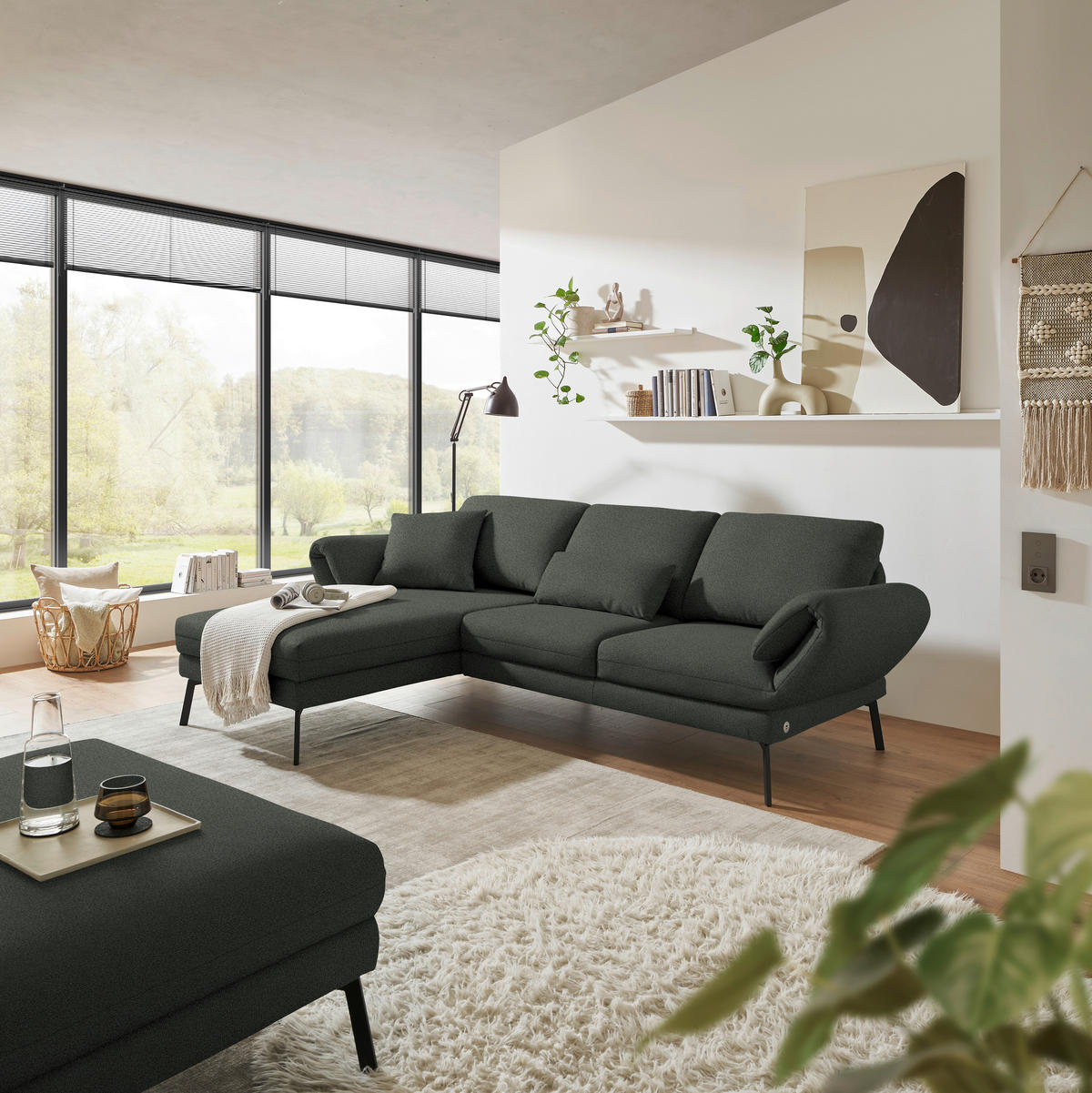 ECKSOFA  in Flachgewebe Grün  175-224/255-365 cm  - Schwarz/Grün, Design, Textil/Metall (175-224/255-365cm) - Dieter Knoll