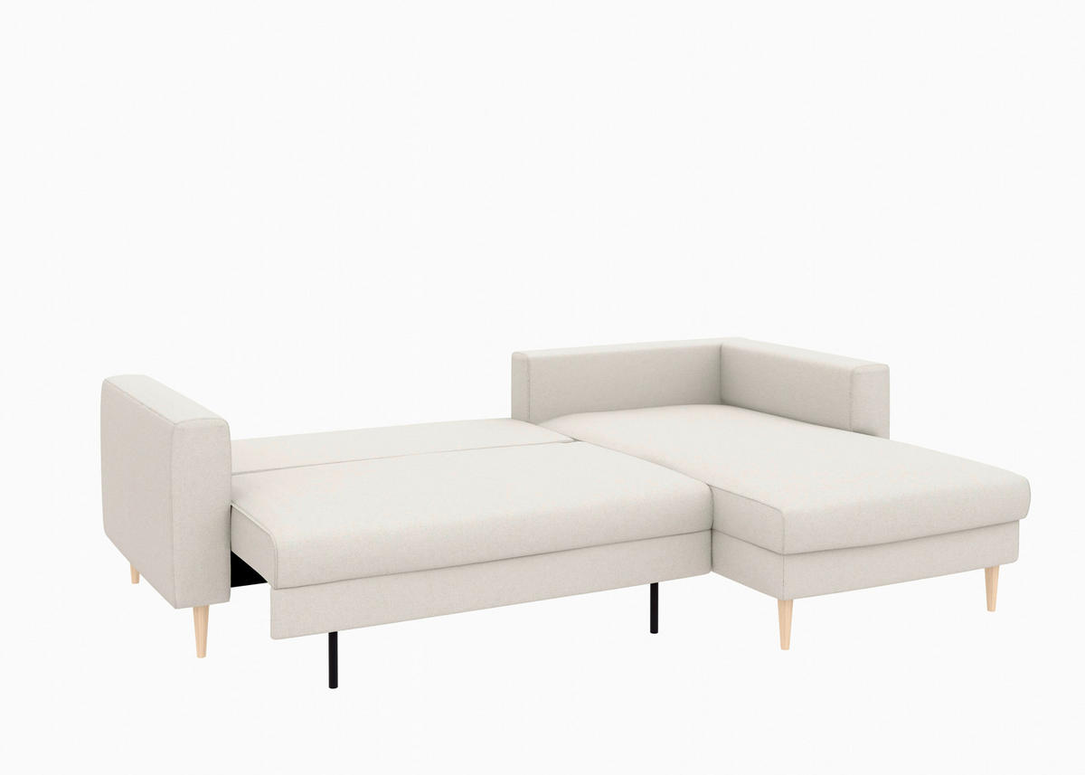 ECKSCHLAFSOFA  mit Rücken echt, Armteil links, Armteil rechts Struktur Sandfarben  - Sandfarben/Buchefarben, MODERN, Holz/Textil (232/161cm) - Trendmanufaktur