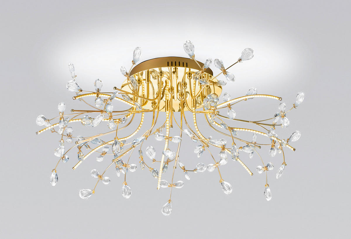 LED-DECKENLEUCHTE Crystal X 77 cm  - Messingfarben, Design, Glas/Metall (77cm) - Hell