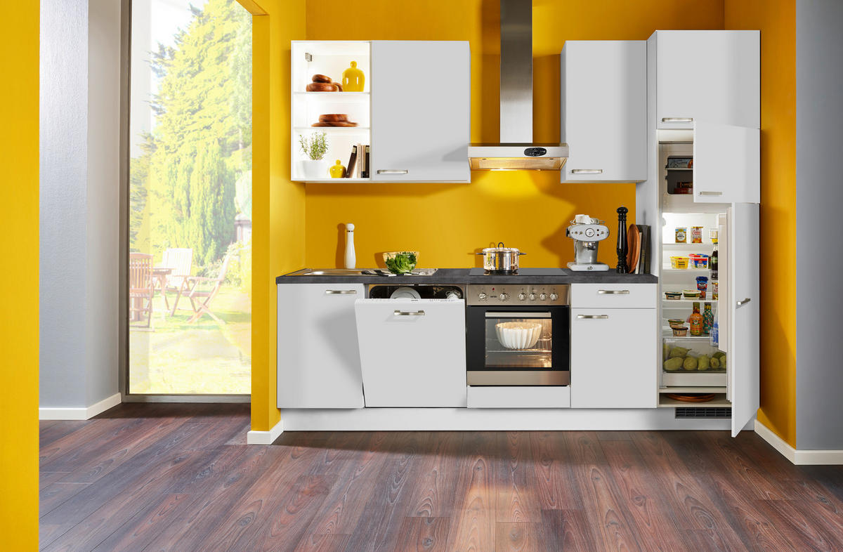 KÜCHENBLOCK 280 cm   in Hellgrau, Dunkelgrau  - Edelstahlfarben/Dunkelgrau, KONVENTIONELL, Holzwerkstoff/Metall (280cm) - Xora