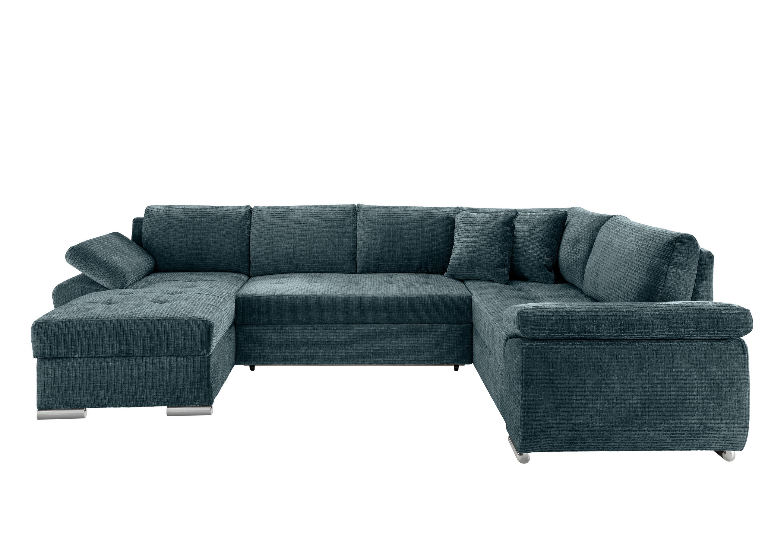 WOHNLANDSCHAFT Blau Mikrofaser  - Chromfarben/Blau, KONVENTIONELL, Textil/Metall (157/305/219cm) - Livetastic