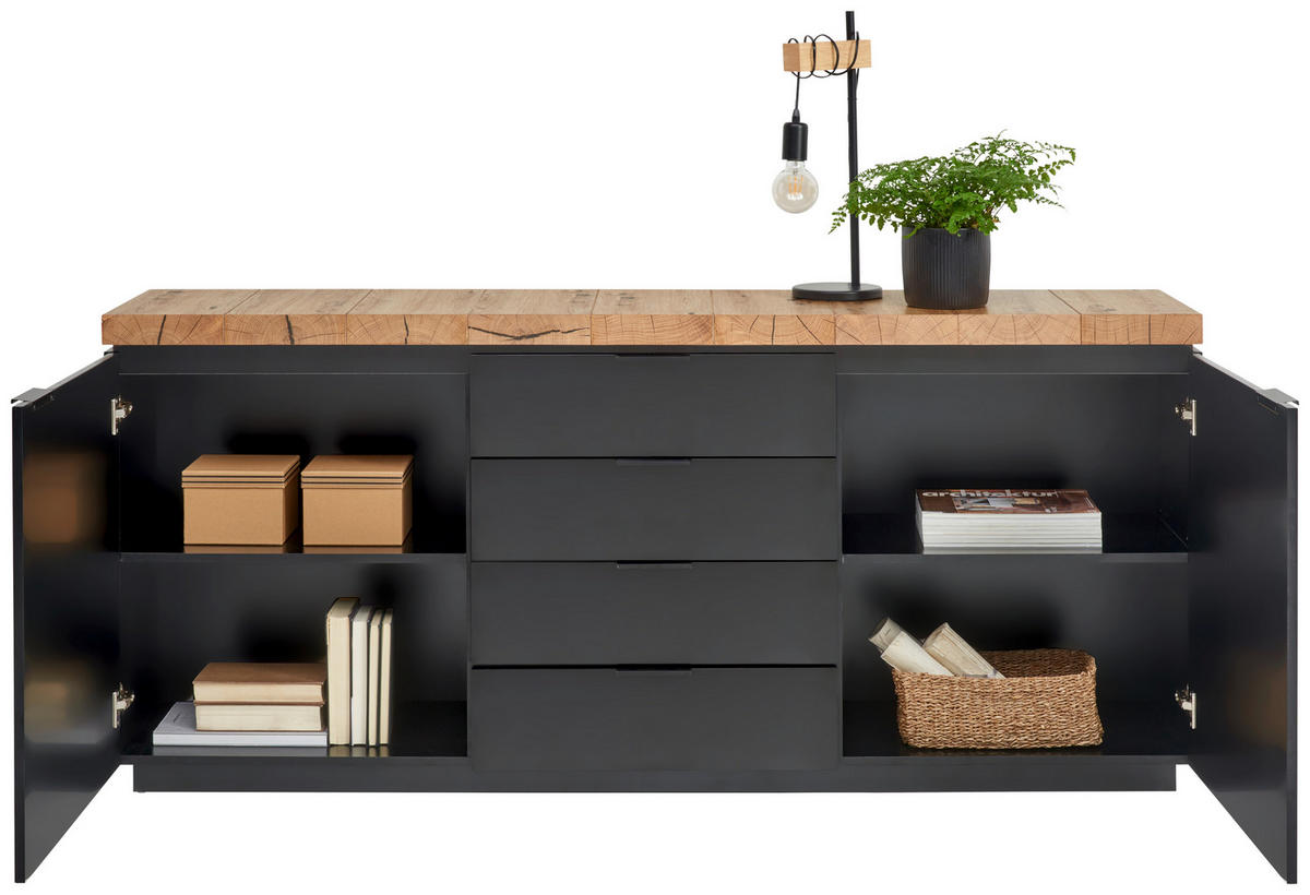 SIDEBOARD  in 180/80/40 cm  - Schwarz/Eiche Artisan, KONVENTIONELL, Holzwerkstoff/Metall (180/80/40cm) - Xora