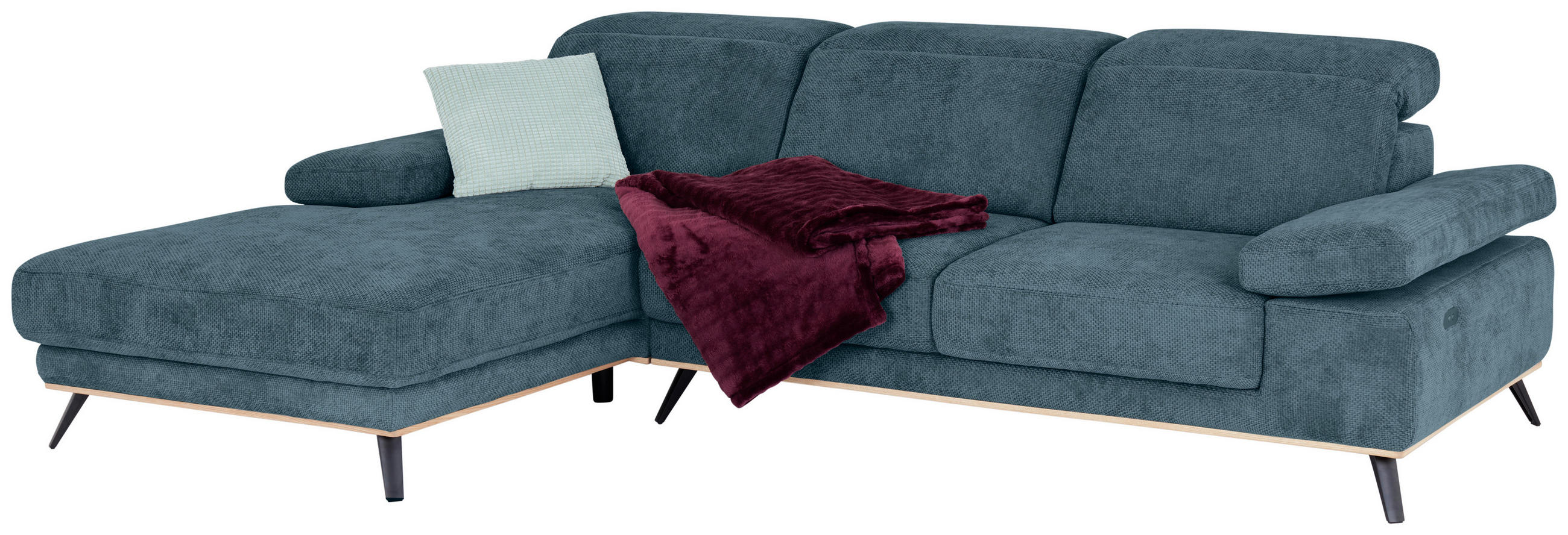 ECKSOFA ROYCE Blau Struktur  - Blau/Schwarz, MODERN, Textil/Metall (194/283cm) - MID.YOU