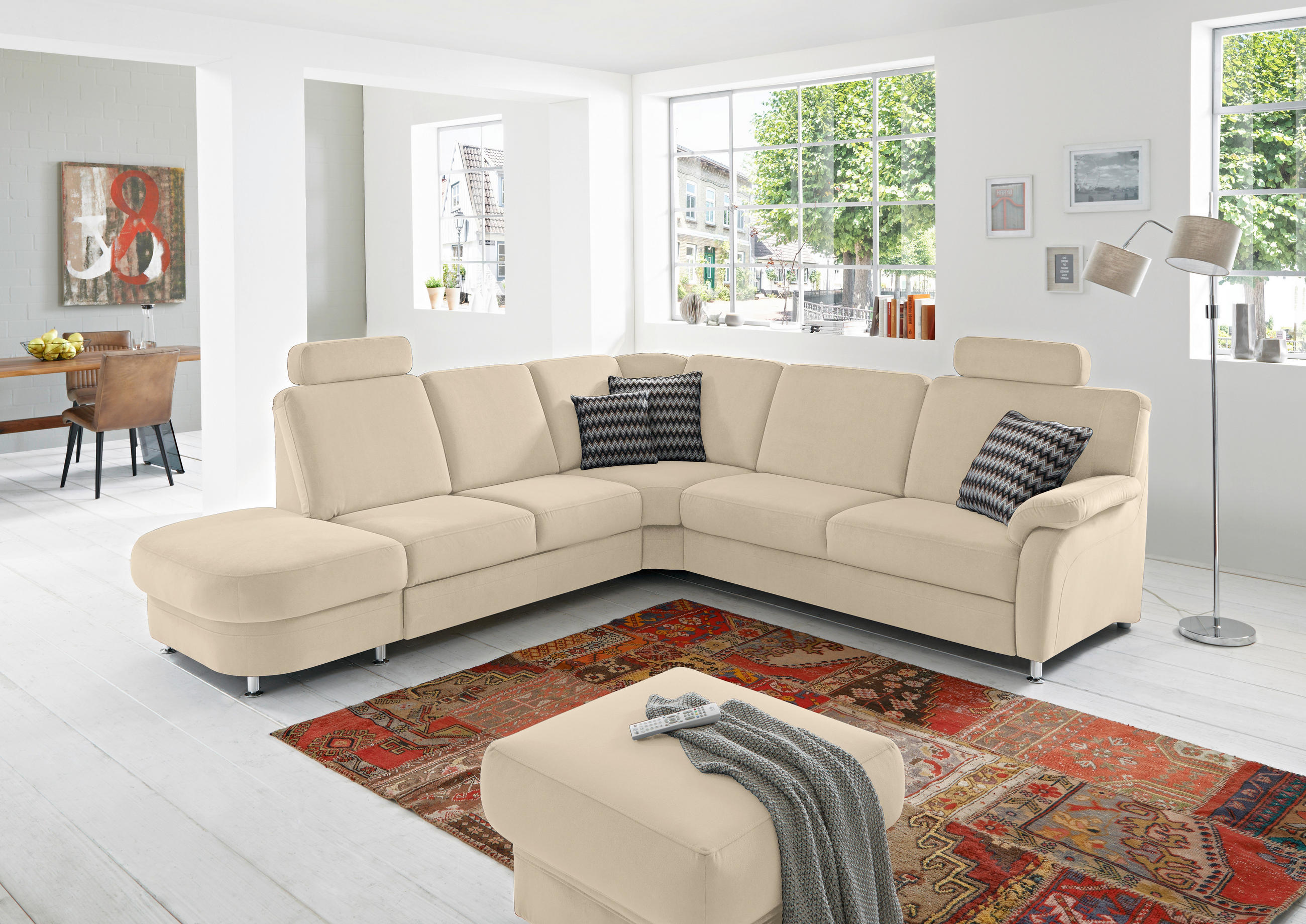 ECKSOFA in Flachgewebe Sandfarben  - Sandfarben/Alufarben, Konventionell, Textil/Metall (287/269cm) - Beldomo System