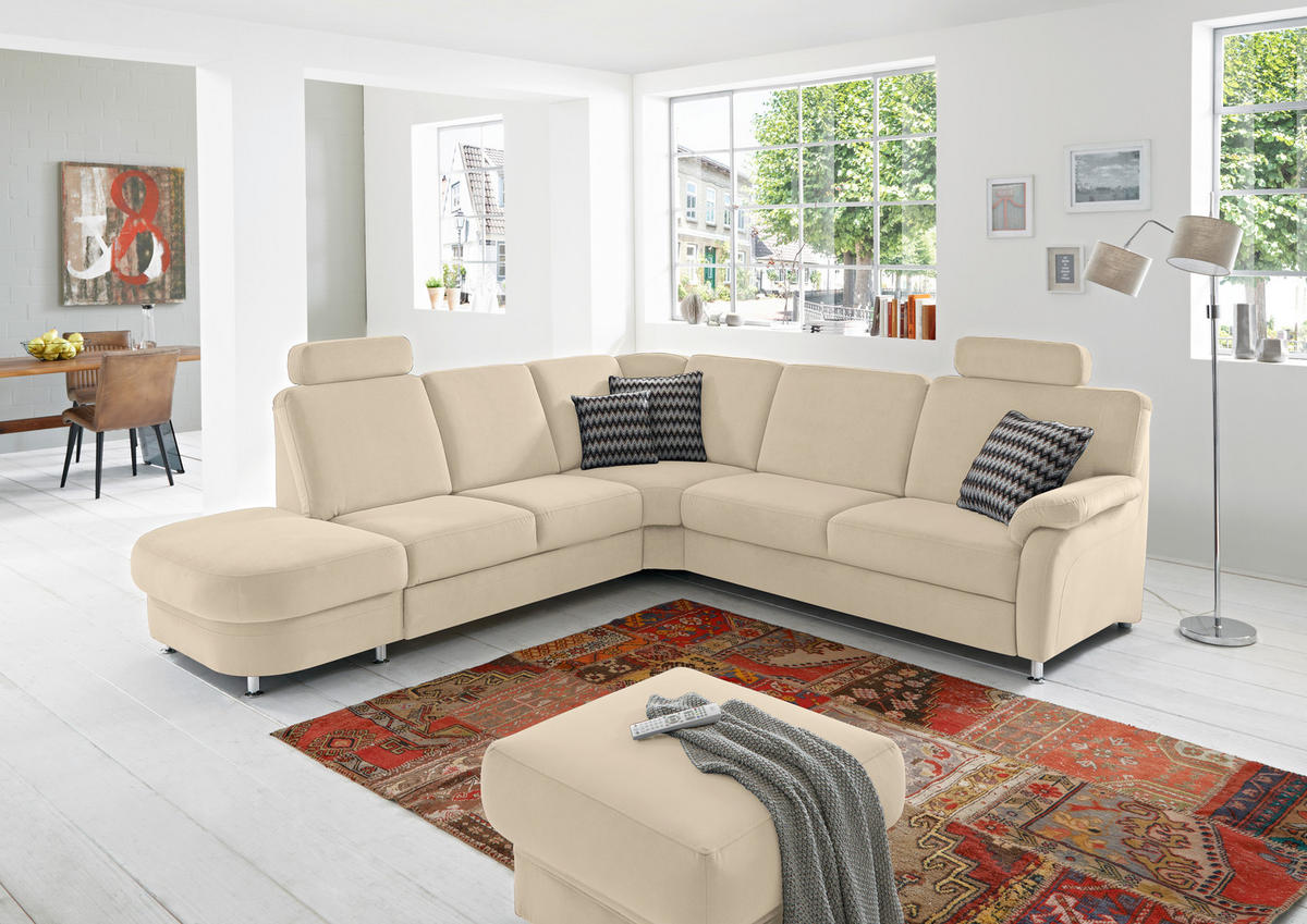 ECKSOFA in Flachgewebe Sandfarben  287/269 cm  - Sandfarben/Alufarben, KONVENTIONELL, Textil/Metall (287/269cm) - Beldomo System