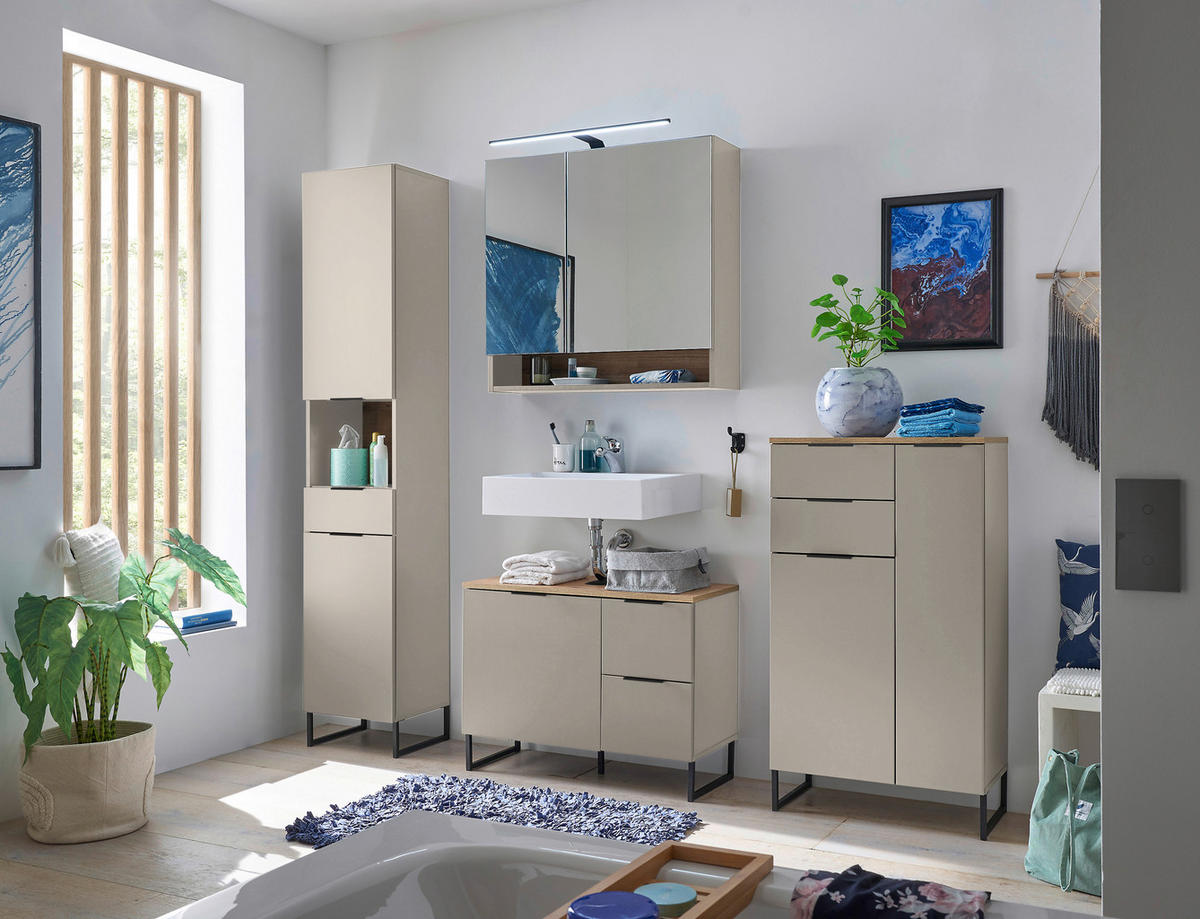 WASCHBECKENUNTERSCHRANK 80/60/35 cm  - Kaschmir/Eichefarben, KONVENTIONELL, Holzwerkstoff/Metall (80/60/35cm) - home24