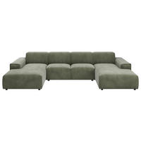 WOHNLANDSCHAFT Khaki Cord  - Khaki/Schwarz, MODERN, Kunststoff/Textil (189/340/189cm) - Pure Home Lifestyle