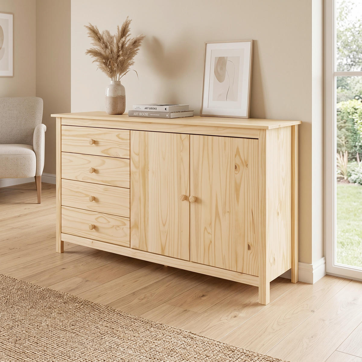KOMMODE , 150/80/40 cm, 4 Schublade(n)  - Naturfarben, Design, Holz (150/80/40cm) - Livetastic