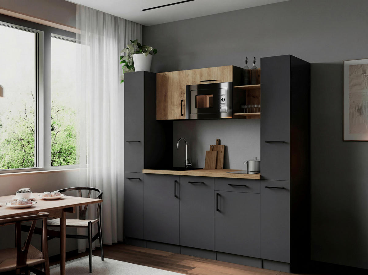 KÜCHENBLOCK Oliver 205 cm  in Grau, Eiche Artisan  - Eiche Artisan/Grau, Trend, Holzwerkstoff/Metall (205cm) - Respekta
