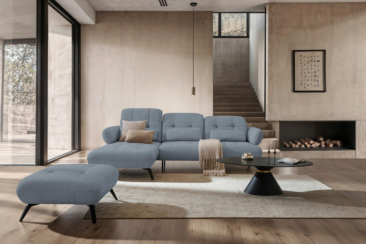 ECKSOFA Flachgewebe Blau  - Blau/Schwarz, Modern, Textil/Metall (180/282cm) - Novel
