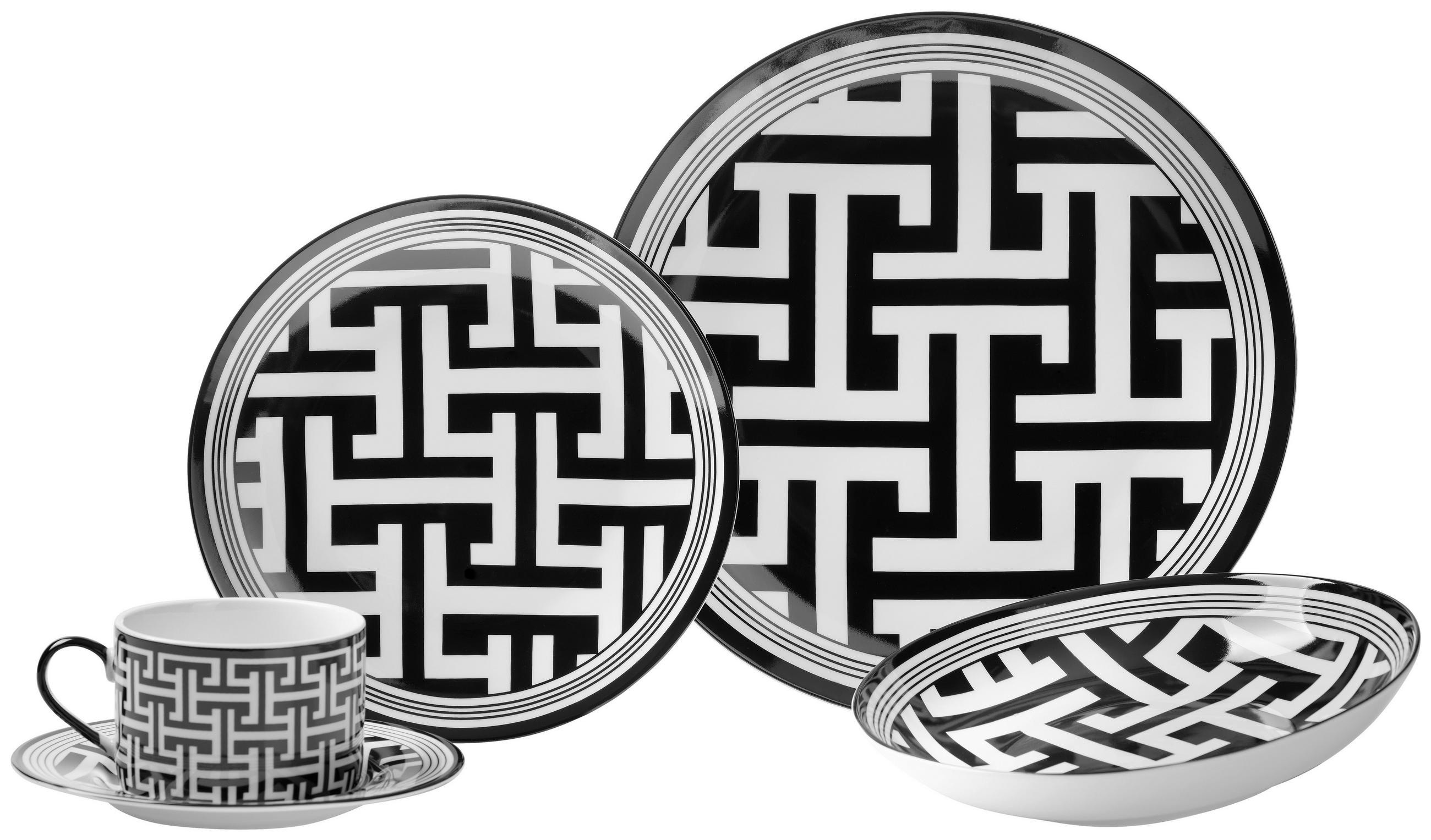 KOMBINOVANÁ SOUPRAVA 20dílné, porcelán (new bone china) keramika  - bílá/černá, Design, keramika - Novel