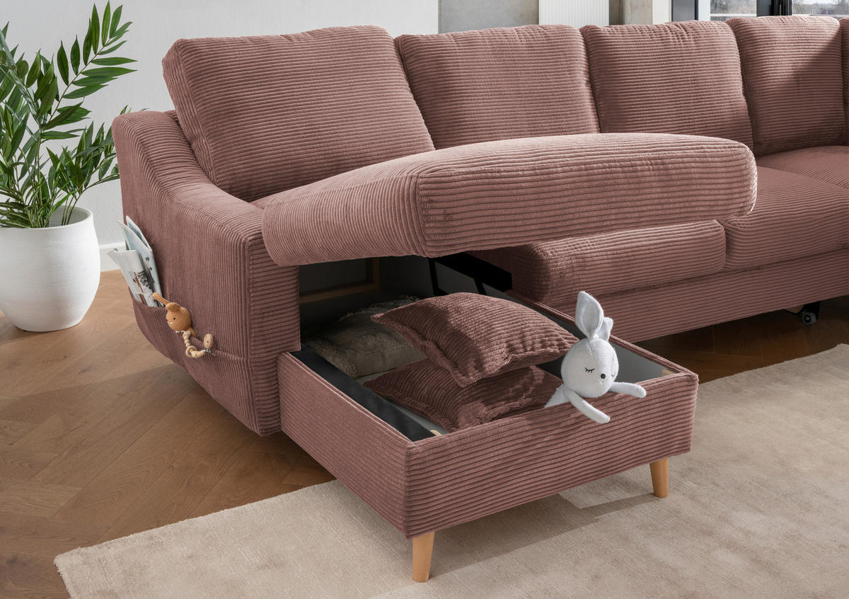 WOHNLANDSCHAFT Rosa Cord  - Naturfarben/Rosa, KONVENTIONELL, Holz/Textil (150/301/200cm) - P & B