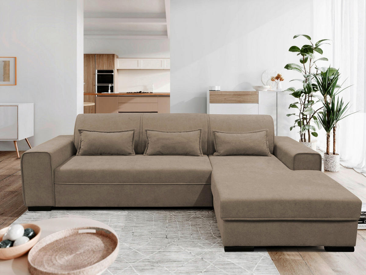 ECKSOFA Taupe Struktur, Bouclé  - Taupe/Schwarz, Design, Kunststoff/Textil (270/175cm) - MID.YOU
