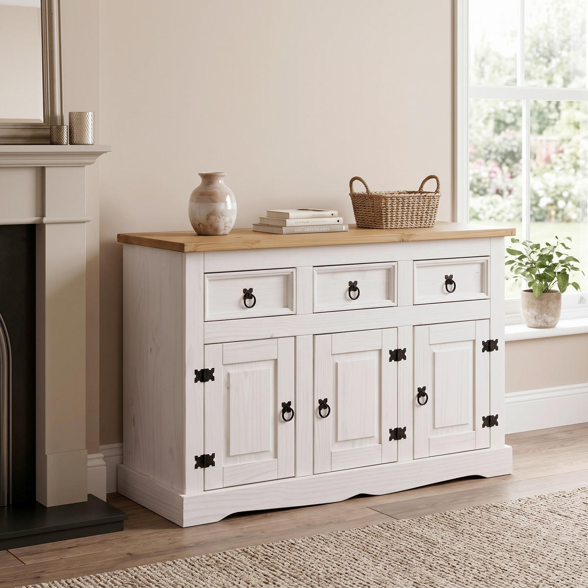 SIDEBOARD  130/80/45 cm 3 Schublade(n)  - Schwarz/Weiß, Design, Holz/Metall (130/80/45cm) - MID.YOU