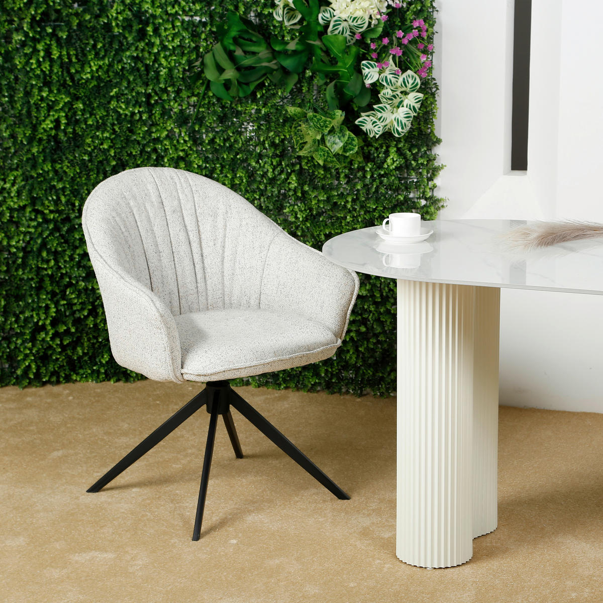 ARMLEHNSTUHL  Sitzfläche 360° drehbar, automatische Rückholfunktion Webstoff  - Creme/Schwarz, Design, Textil/Metall (66/83/64cm) - Novel