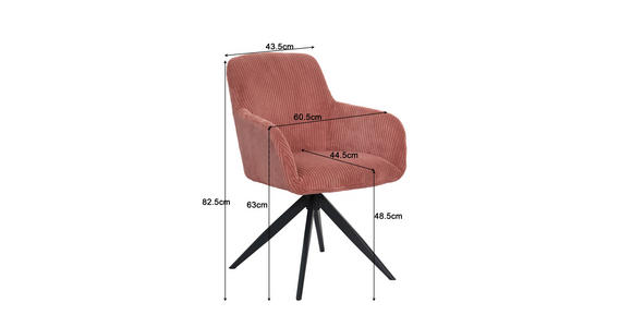 ARMLEHNSTUHL in Eisen Cord - Schwarz/Rosa, Design, Textil/Metall (60,5/82,5/62,5cm) - Novel