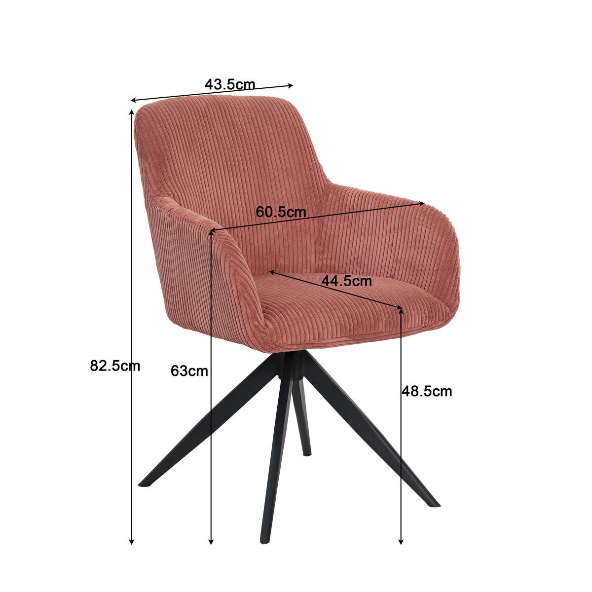 ŽIDLE S PODRUČKAMI, železo, manšestr, růžová, černá - růžová/černá, Design, kov/textil (60,5/82,5/62,5cm) - Novel