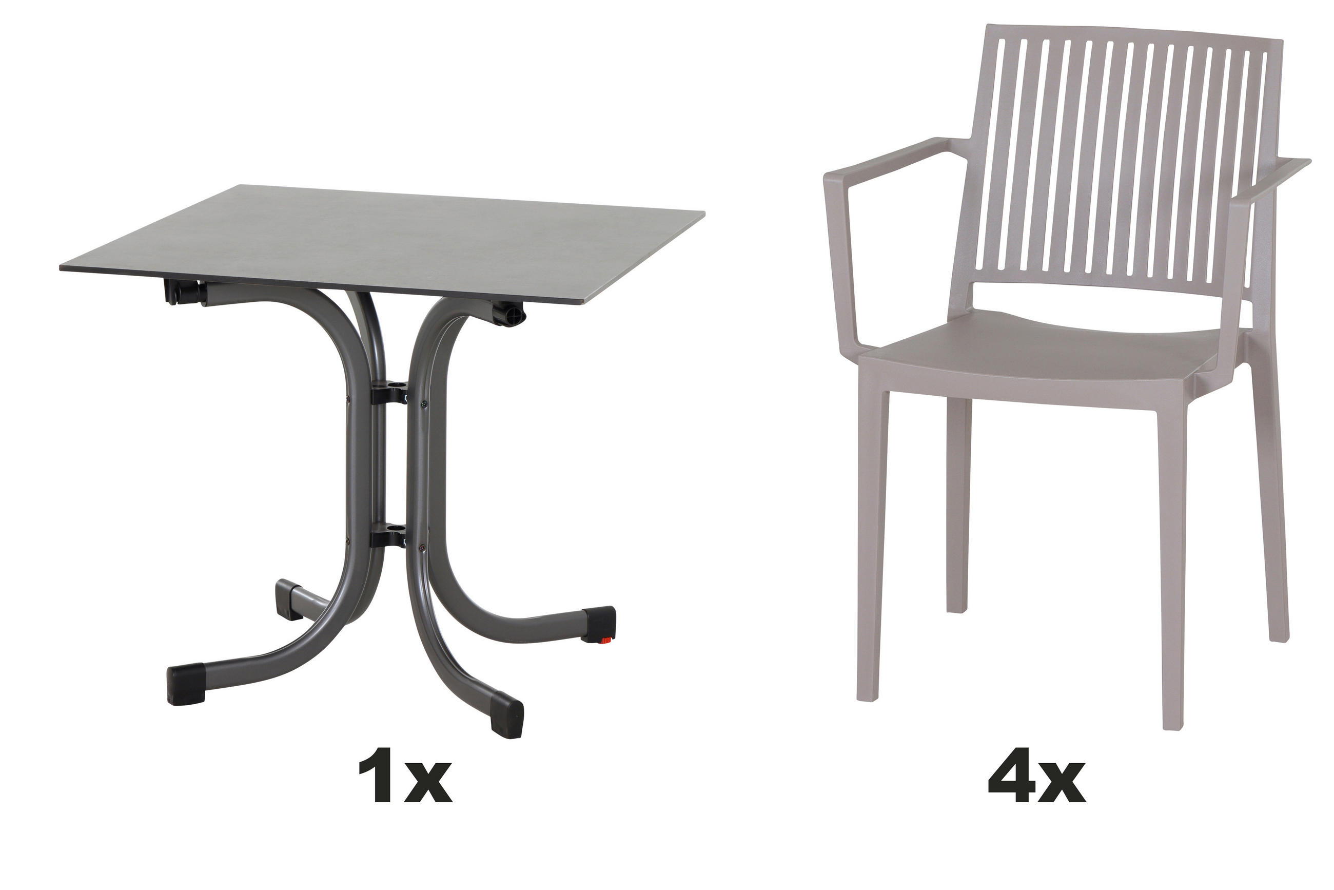 GARTENGARNITUR 5-teilig  - Taupe/Anthrazit, Basics, Holzwerkstoff/Kunststoff (80/80/80cm) - Siena Garden