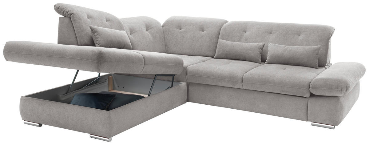 ECKSOFA Dalida Grau Chenille  - Chromfarben/Grau, MODERN, Textil/Metall (254/280cm) - Livetastic
