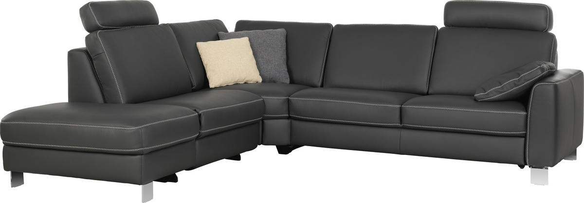 ECKSOFA  in Echtleder Anthrazit  - Chromfarben/Anthrazit, Design, Leder/Metall (245/272cm) - Valdera