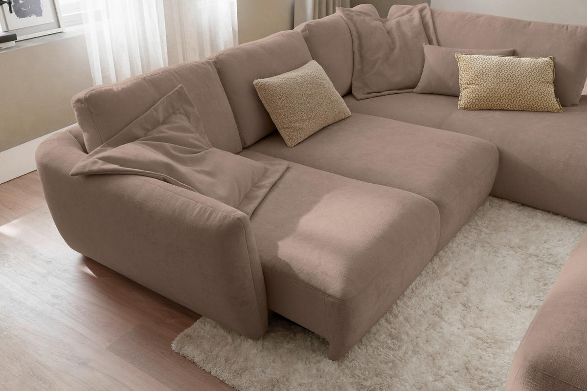 ECKSOFA  in Chenille Taupe  307/224 cm  - Taupe/Schwarz, KONVENTIONELL, Kunststoff/Textil (307/224cm) - Hom`in