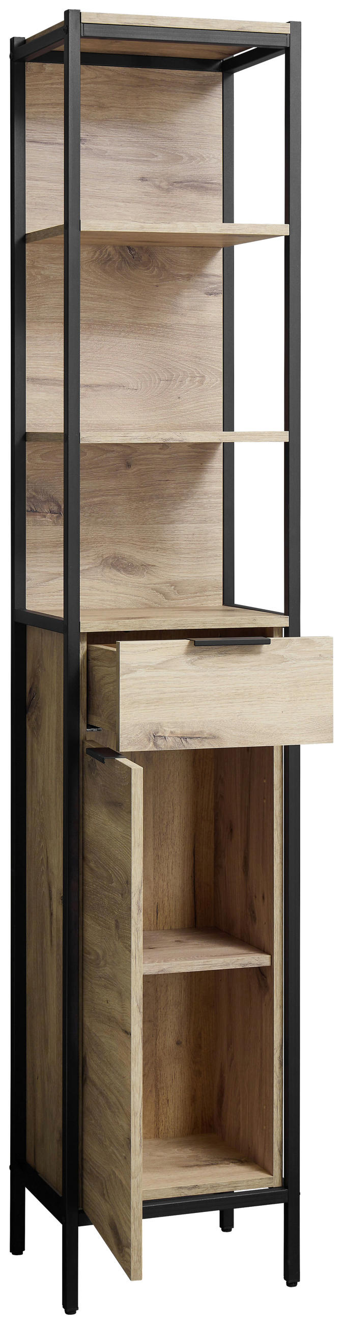 HOCHSCHRANK 38/195/30 cm  - Eichefarben/Schwarz, KONVENTIONELL, Holzwerkstoff/Kunststoff (38/195/30cm) - home24