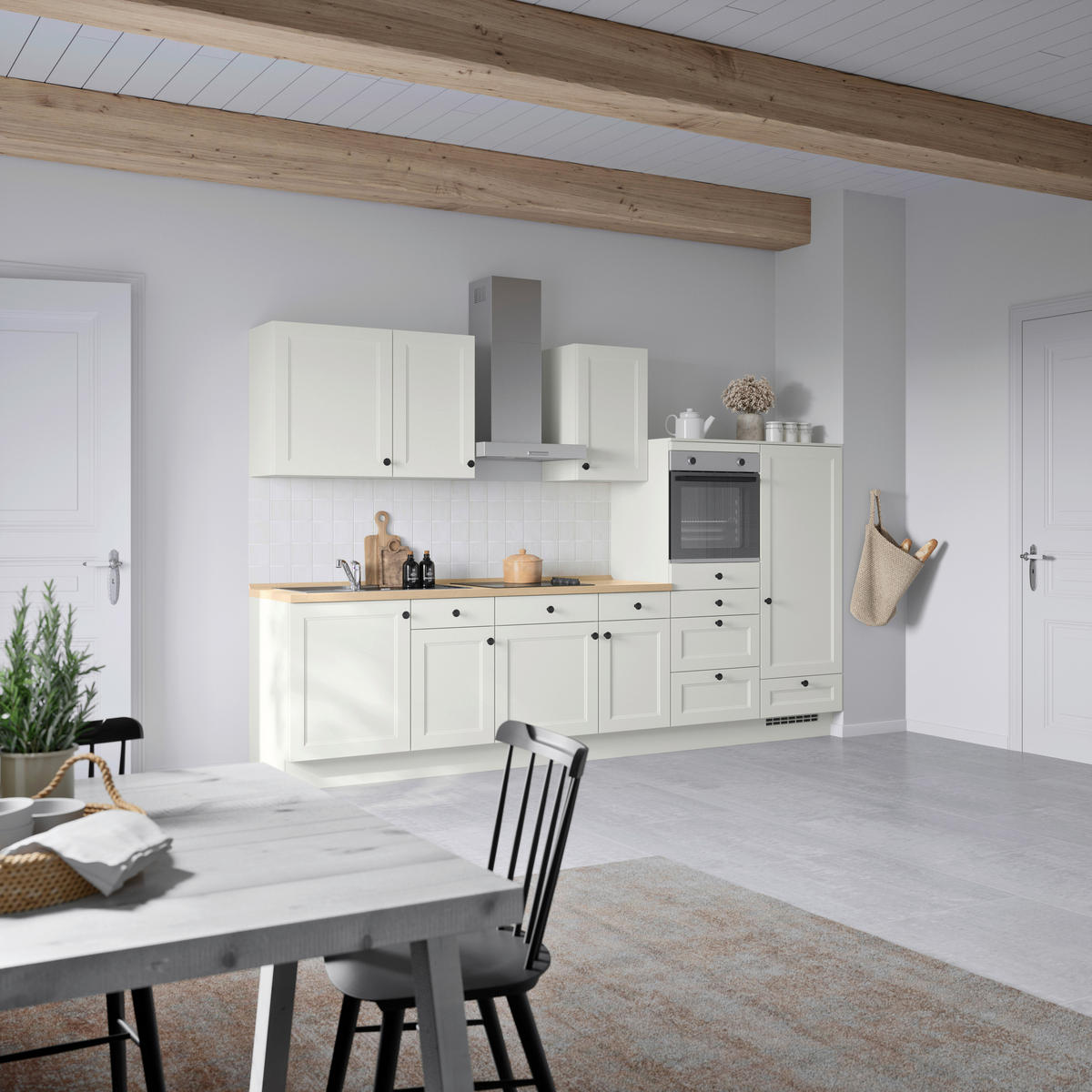 KÜCHENBLOCK Cascada 330 cm  in Weiß, Eichefarben  - Eichefarben/Schwarz, MODERN, Holzwerkstoff/Metall (330cm) - Nobilia