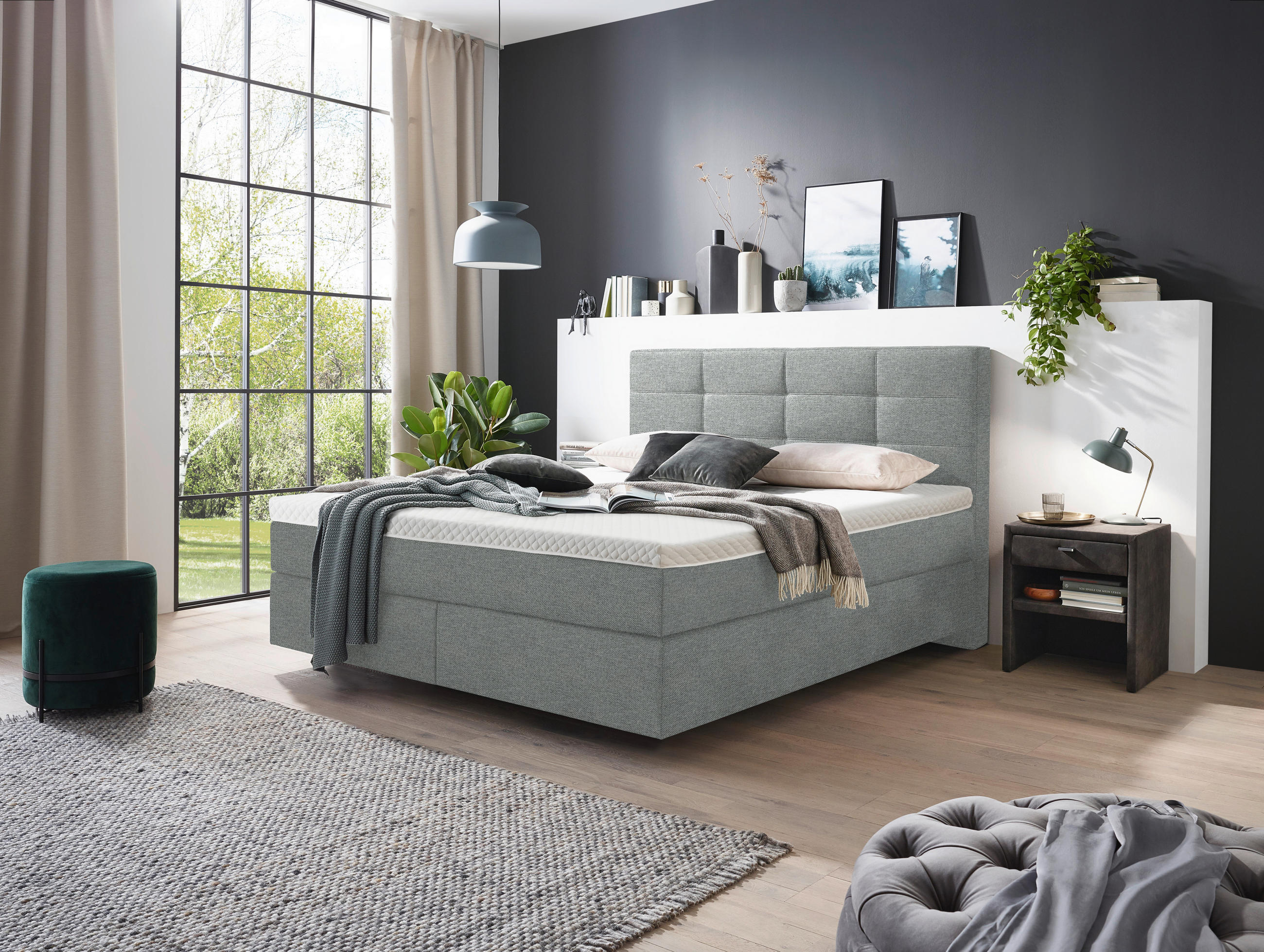 BOXSPRINGBETT 160/200 cm  in Grau  - Chromfarben/Grau, Konventionell, Kunststoff/Textil (160/200cm) - Voleo
