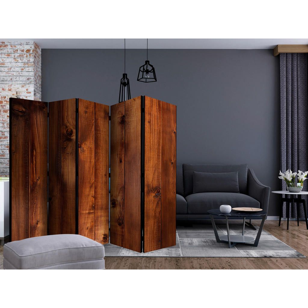Thumbnail - artgeist Paravent, Cognac, Holz, Textil, Kiefer, massiv, Holzoptik, 225x172x3 cm, Motiv auf Vorder- und Rückseite, Wohnz...