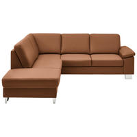 ECKSOFA  in Echtleder Cognac  235/248 cm  - Cognac/Alufarben, Design, Leder/Metall (235/248cm) - Beldomo Premium